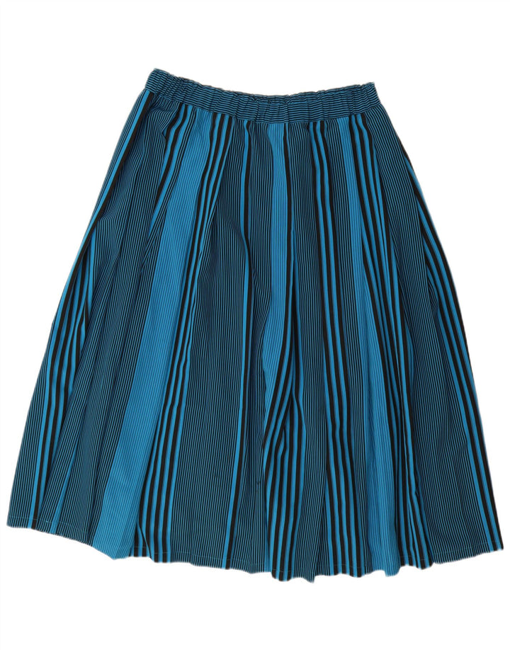 Saia plissada feminina VINTAGE IT 44 médio W32 poliéster listrado azul