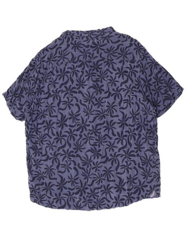 Camisa masculina vintage de manga curta 5XL viscose floral azul