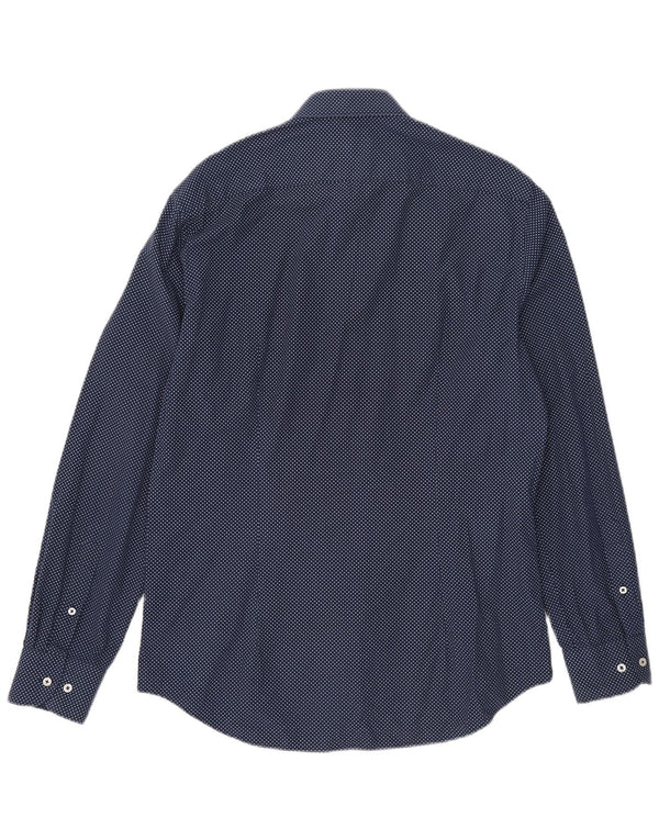 Camisa masculina Tommy Hilfiger Slim Fit tamanho 41 16 grande azul marinho manchado