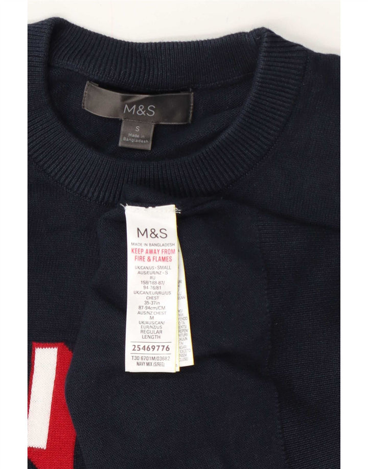 Suéter masculino Marks & Spencer com gola redonda e gola redonda, azul marinho