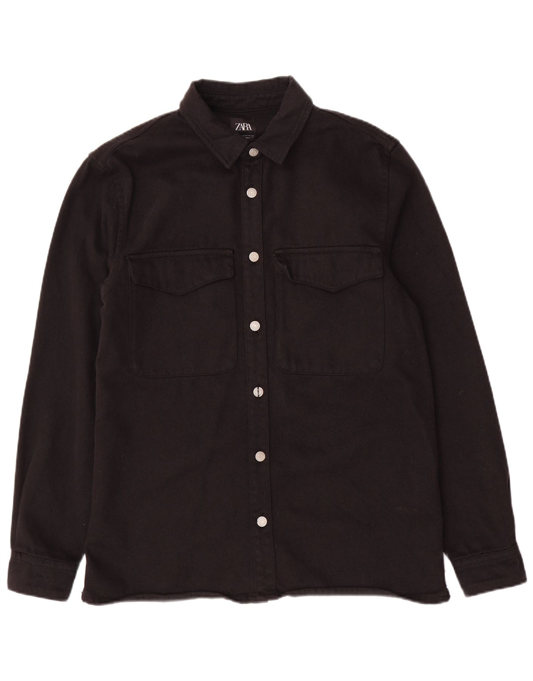 Camisa jeans masculina Zara com ajuste relaxado de algodão preto médio