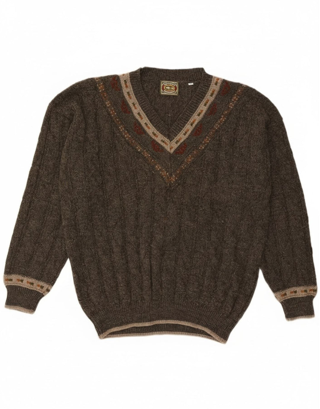 Suéter masculino Noba 1950 com decote em V IT 52 grande lã geométrica cáqui