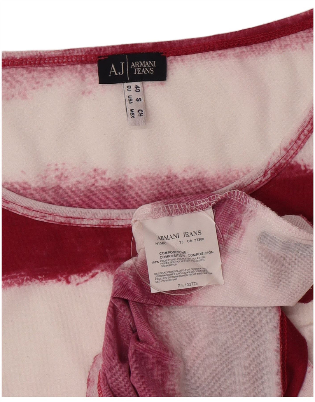 Armani Jeans Camiseta feminina Top EU 40 Médio Borgonha Listrado Poliéster