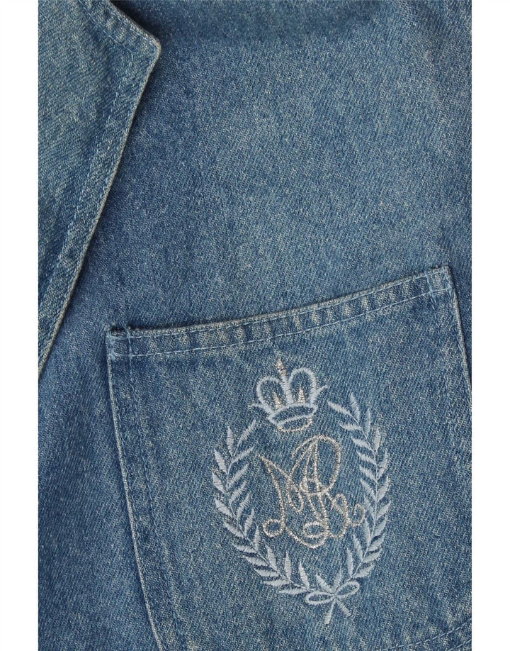 Jaqueta blazer jeans vintage feminina com 2 botões UK 18 XL azul