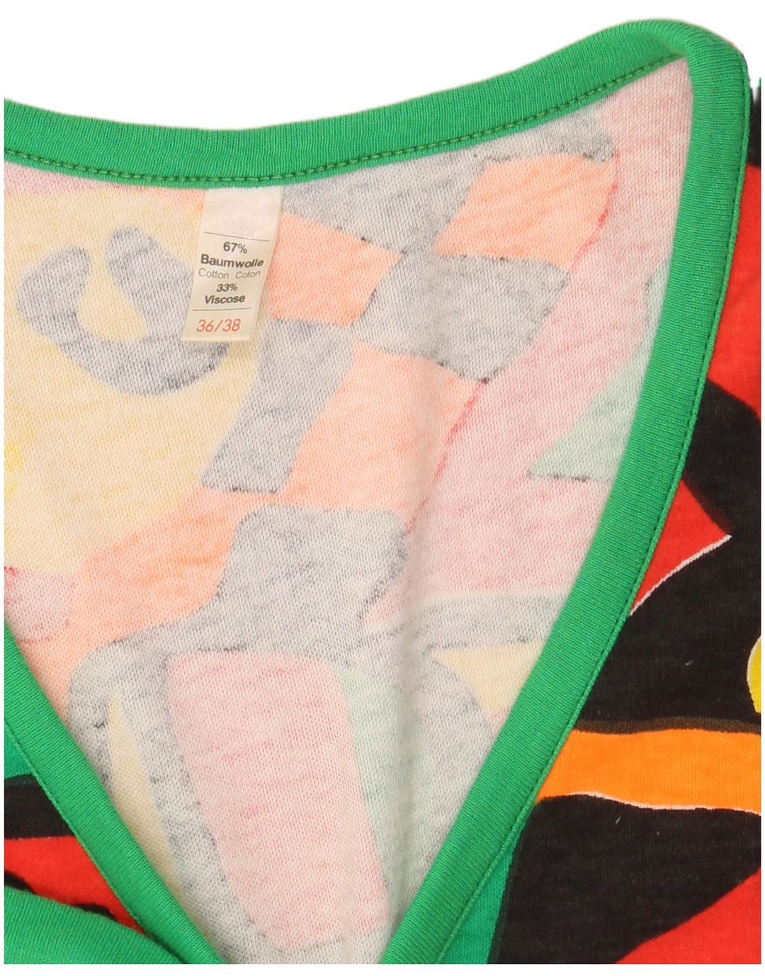 Colete feminino VINTAGE EU 36/38 pequeno algodão geométrico multicolorido