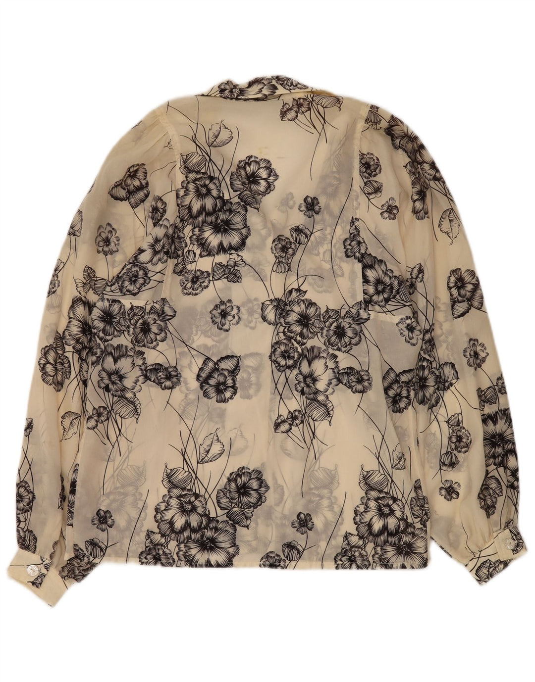 Blusa feminina VINTAGE transparente Reino Unido 12 médio off white floral