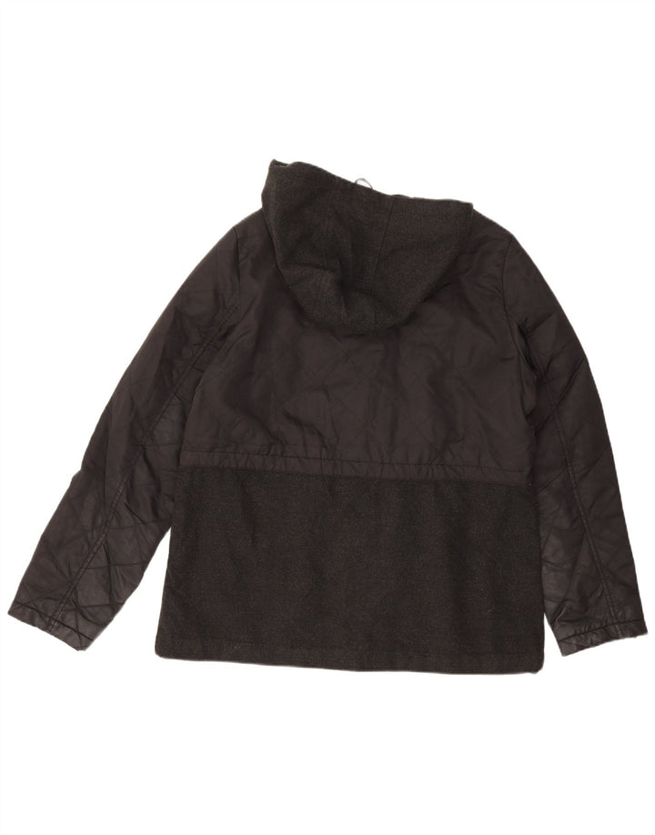 Jaqueta acolchoada com capuz feminina Topshop UK 14 grande poliéster preto