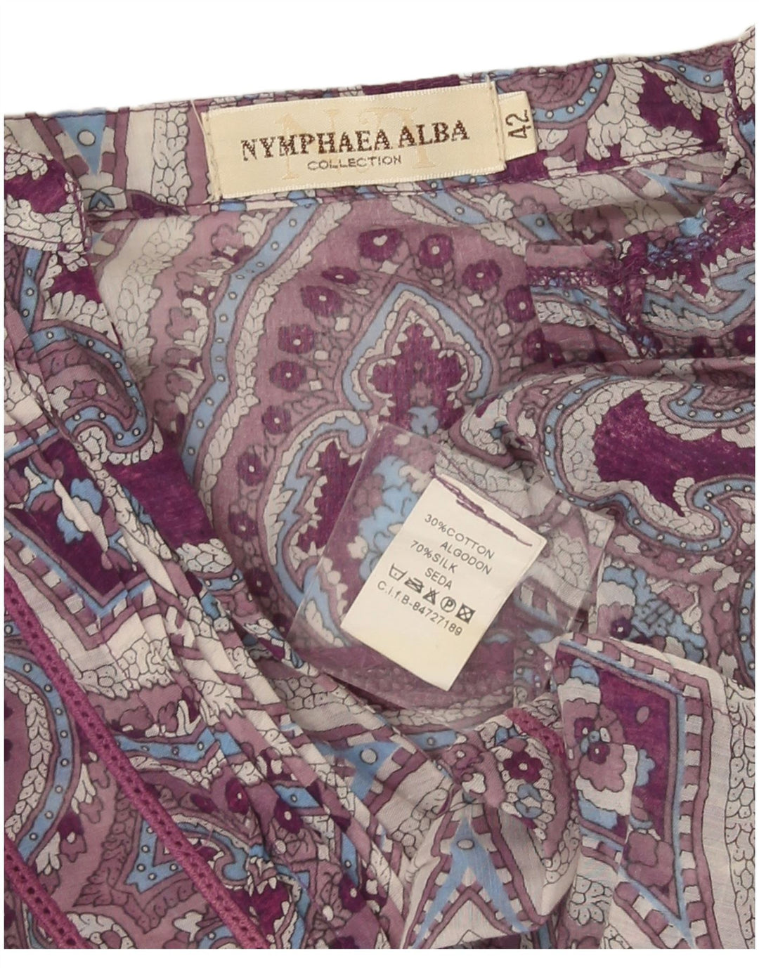Túnica feminina de manga comprida Nymphaea Alba IT 42 seda paisley roxa média