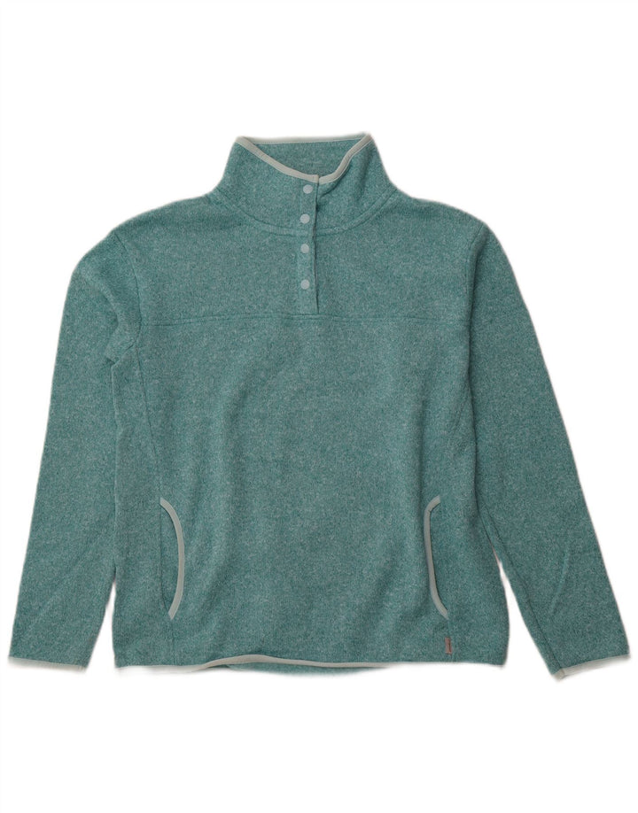 EDDIE BAUER Suéter feminino com gola redonda e botão Reino Unido 14 médio turquesa