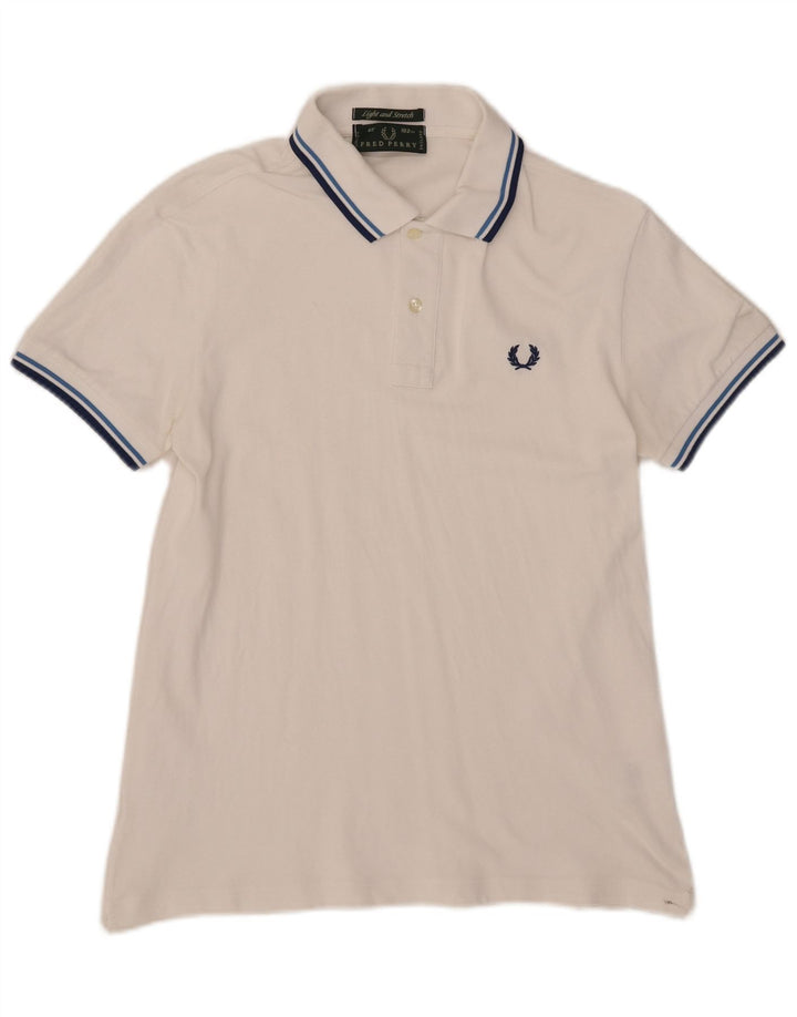Camisa polo masculina leve e elástica Fred Perry pequena de algodão branco