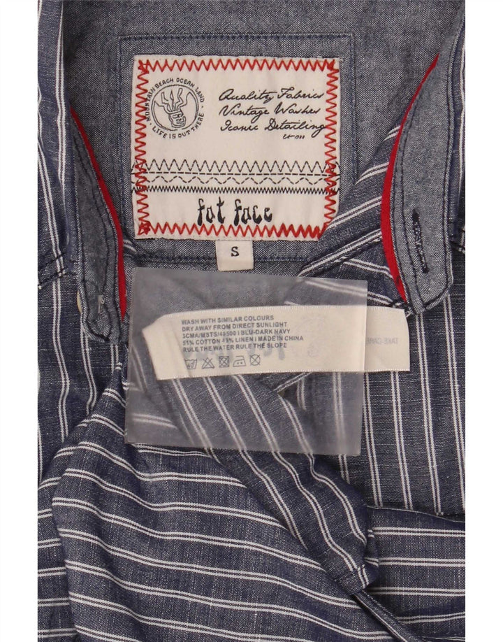 Camisa de manga curta masculina Fat Face algodão listrado azul pequeno