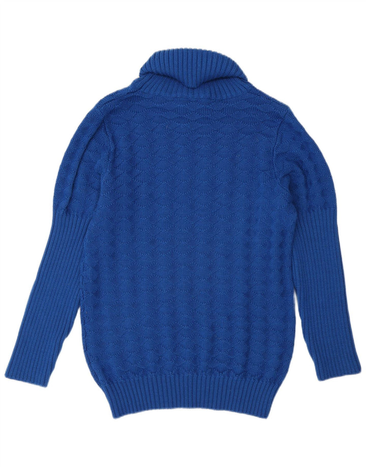 Suéter feminino vintage com gola redonda Reino Unido 14 lã azul médio