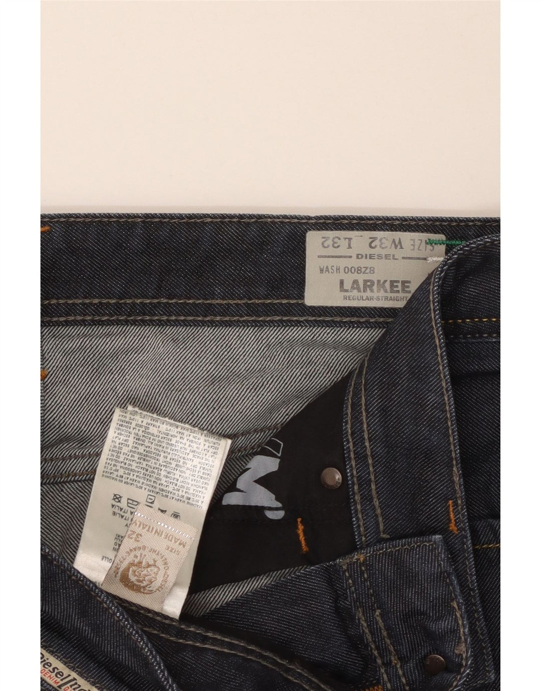 DIESEL Masculino Larkee Regular Fit Jeans Reto W32 L32 Azul Marinho Algodão