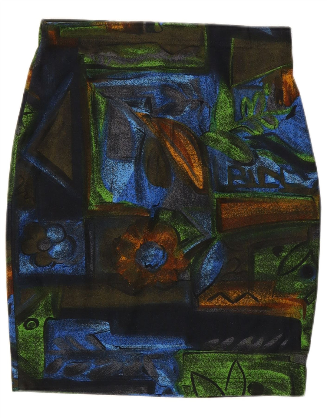 Saia lápis feminina vintage W28 poliéster floral multicolorido médio