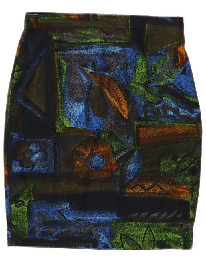 Saia lápis feminina vintage W28 poliéster floral multicolorido médio