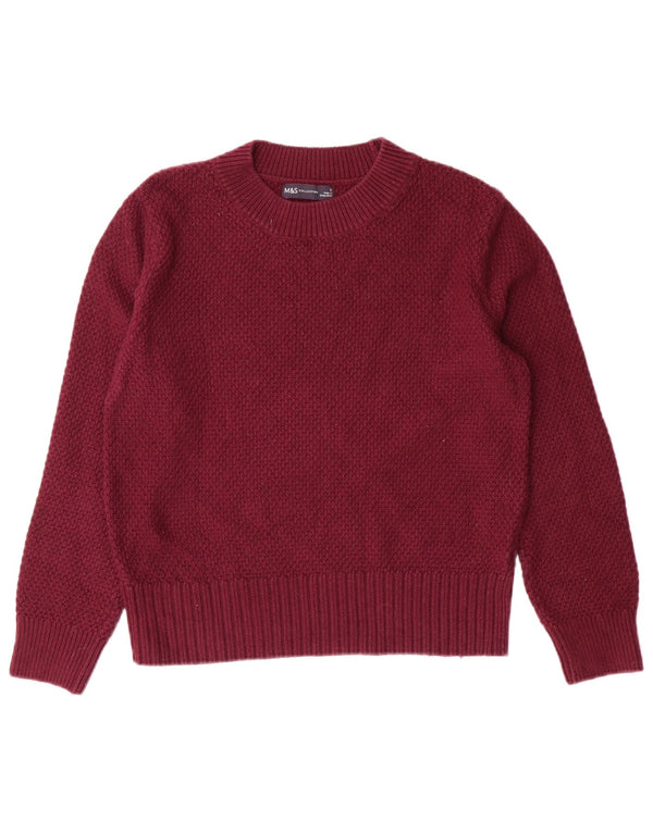 Marks & Spencer Womens Crop Crew Neck Jumper Sweater UK 8 Small Maroon