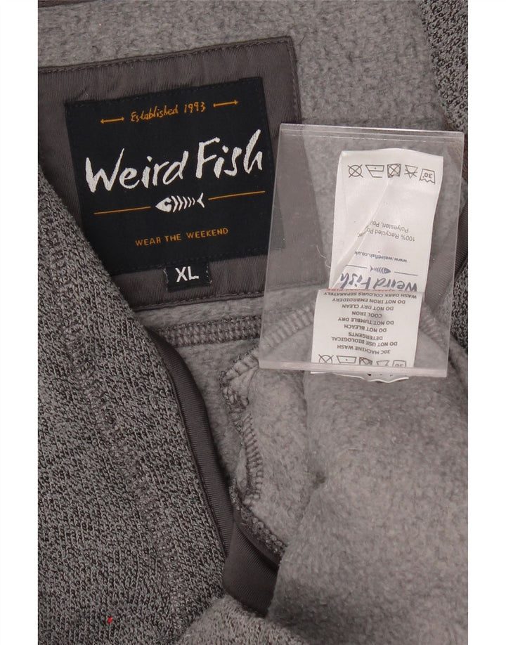 WEIRD FISH Suéter masculino com zíper e pescoço em poliéster cinza XL