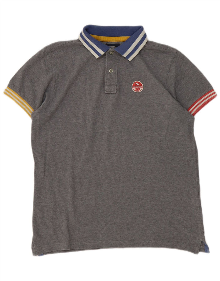 Camisa polo masculina de rugby North Sails pequena cinza algodão