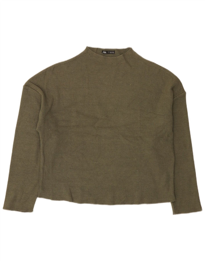 Zara Suéter feminino oversized com gola de tartaruga Reino Unido 10 pequeno cáqui