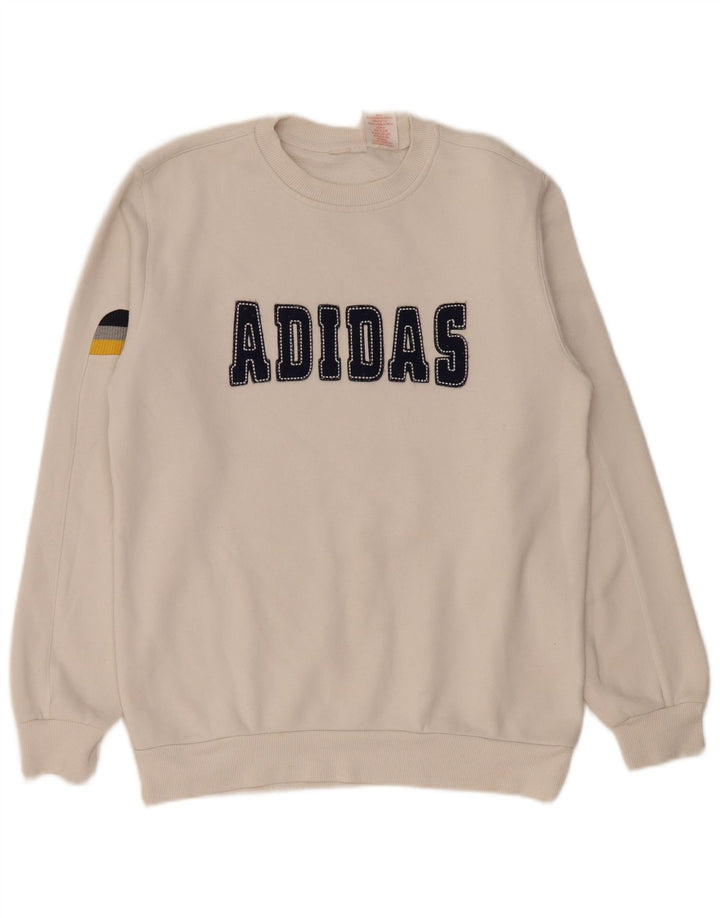 Adidas Womens Graphic Sweatshirt Jumper UK 14 Médio Algodão Branco