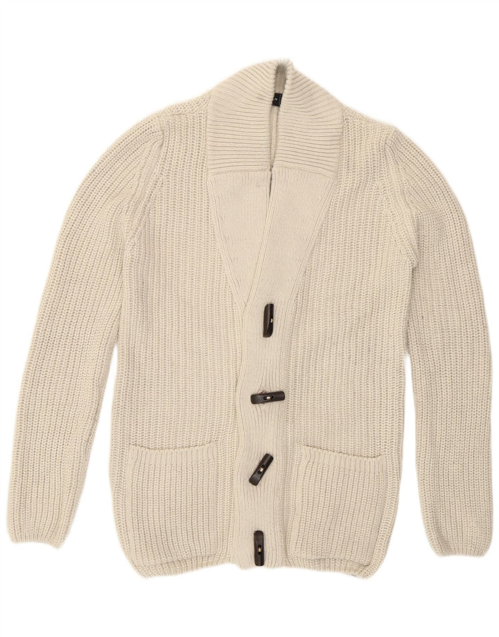 Suéter masculino Zara Duffle com botões Cardigan médio esbranquiçado acrílico