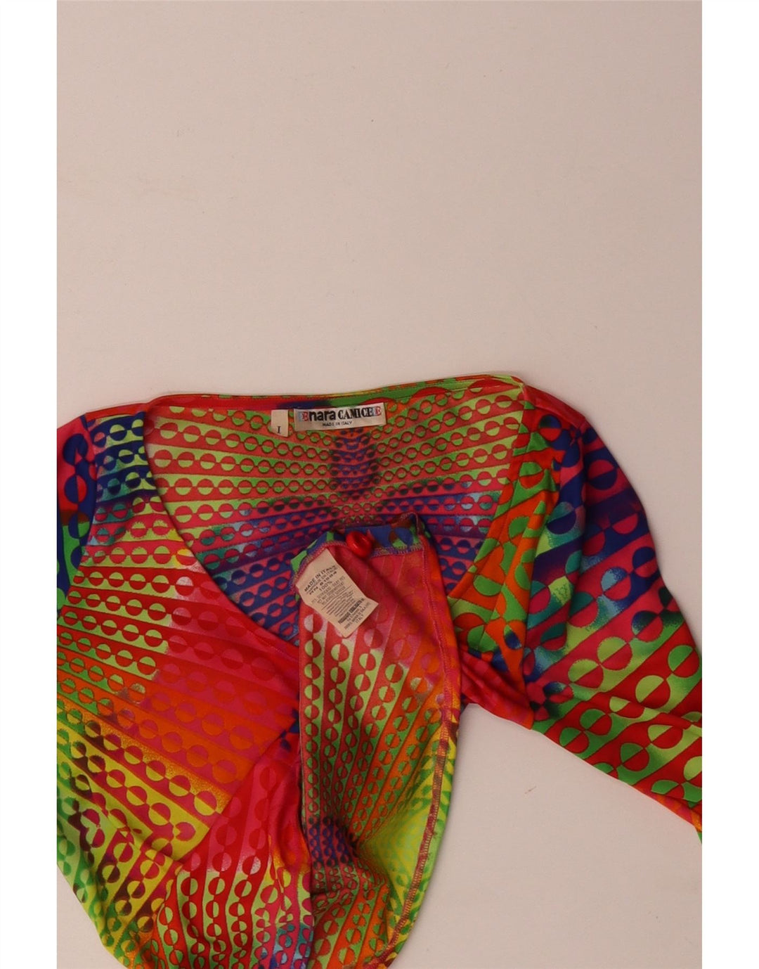 Top cropped feminino Naracamicee UK 12 seda geométrica média multicolorida