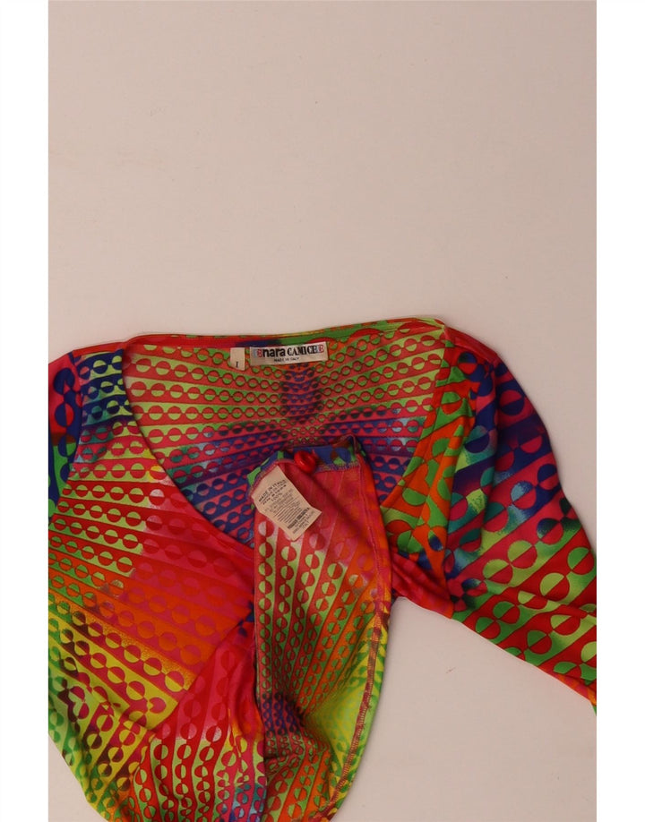 Top cropped feminino Naracamicee UK 12 seda geométrica média multicolorida