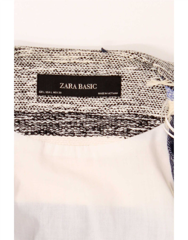 Jaqueta blazer aberta feminina Zara Reino Unido 16 grande algodão listrado multicolorido
