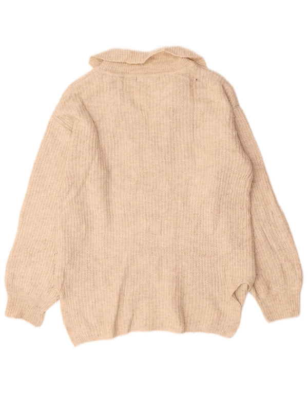 Suéter feminino Marks & Spencer com gola polo oversized Reino Unido 6 XS bege
