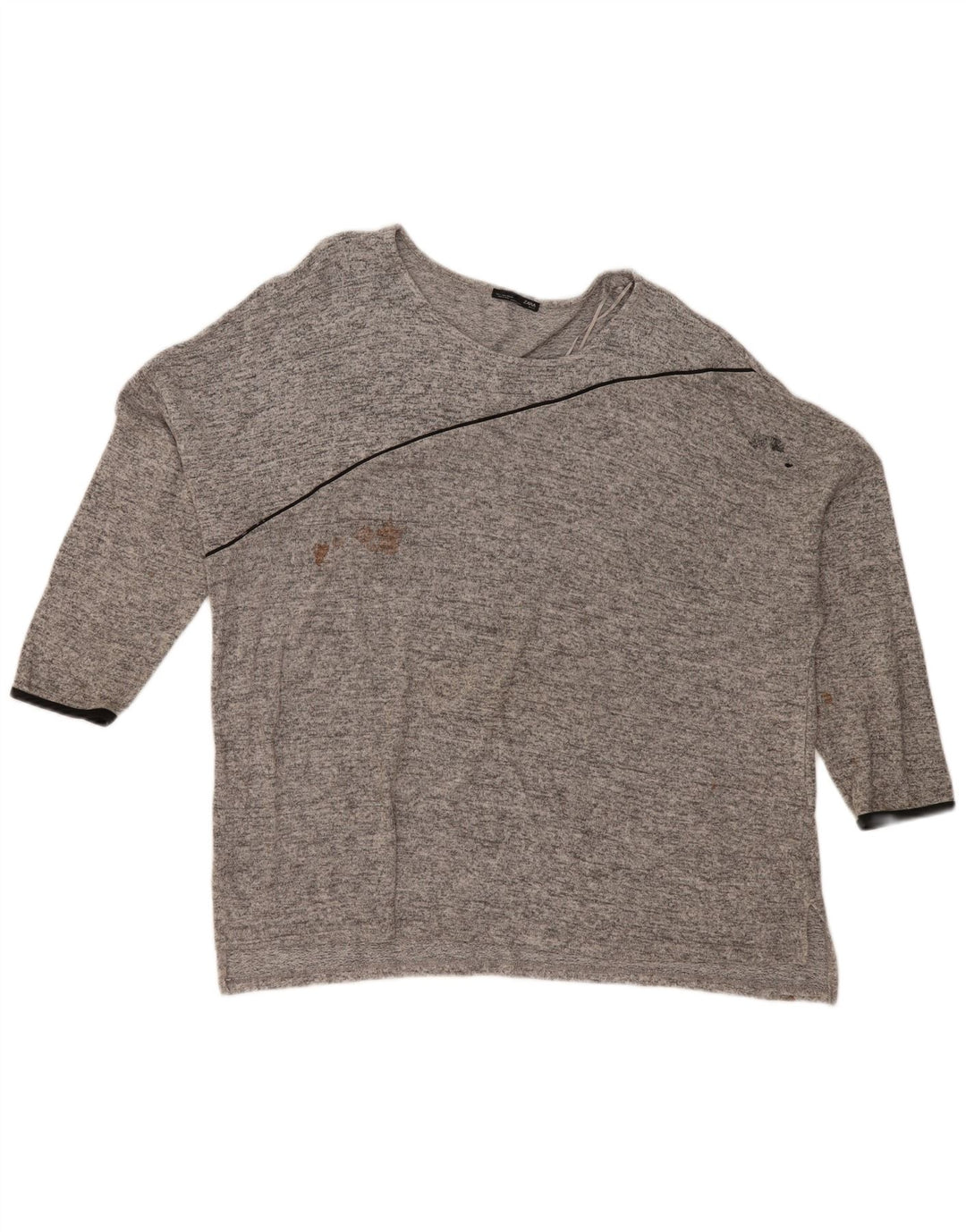Zara Top feminino oversized manga 3/4 Reino Unido 16 grande cinza manchado