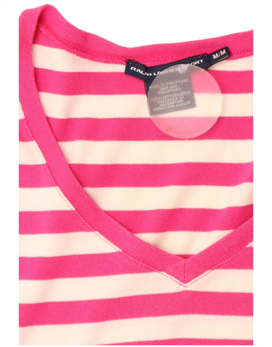 Camiseta feminina Ralph Lauren UK 12 algodão listrado rosa médio
