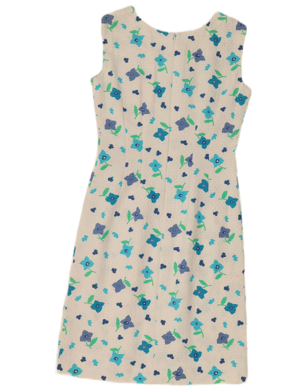 Vestido feminino vintage sem mangas com bainha UK 12 médio branco floral
