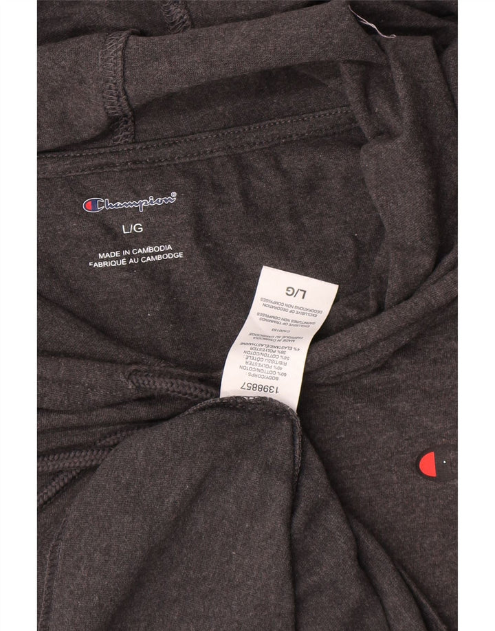 Champion Mens Capuz Top Manga Longa Grande Algodão Cinza