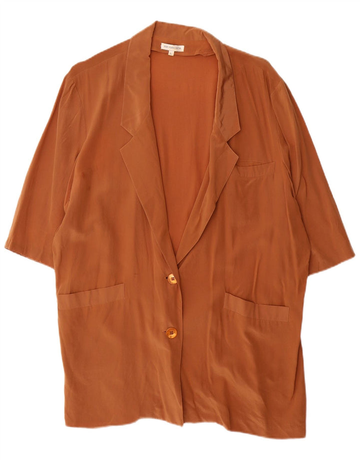 Jaqueta blazer feminina vintage de manga curta com 2 botões Reino Unido 16 grande seda marrom