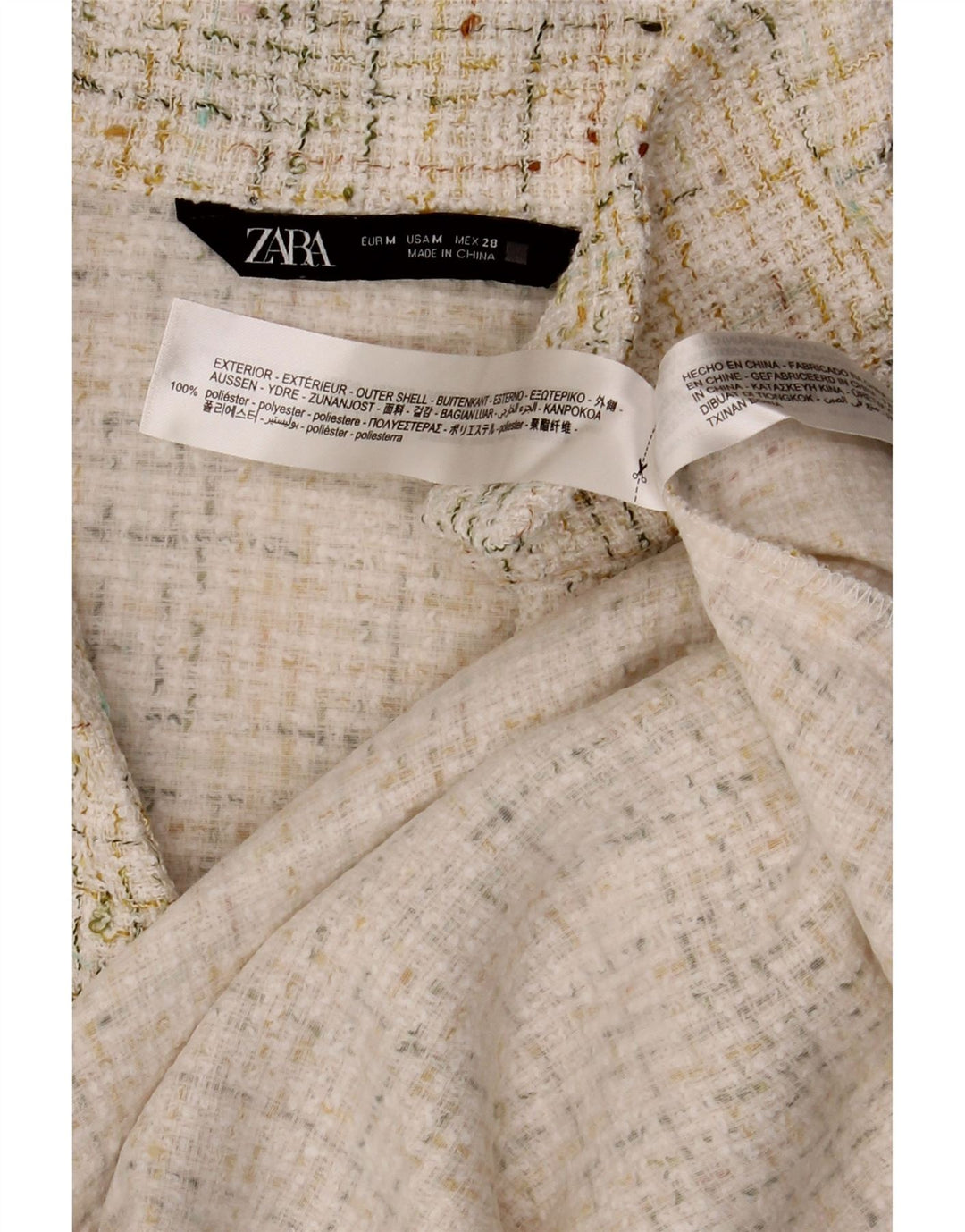 Camisa polo feminina sem mangas Zara UK 14 médio off white poliéster manchado