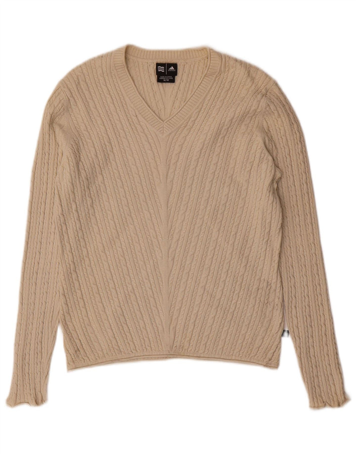 ADIDAS Suéter feminino com decote em V UK 12 Medium Beige Silk