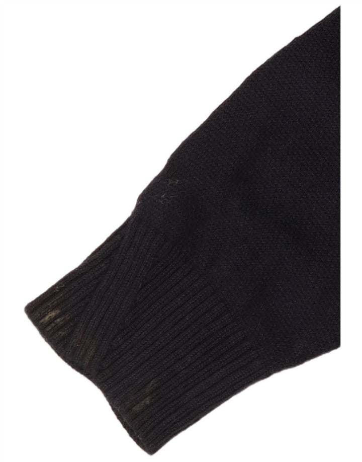 Suéter masculino branco com zíper e gola em lã Merino azul marinho médio