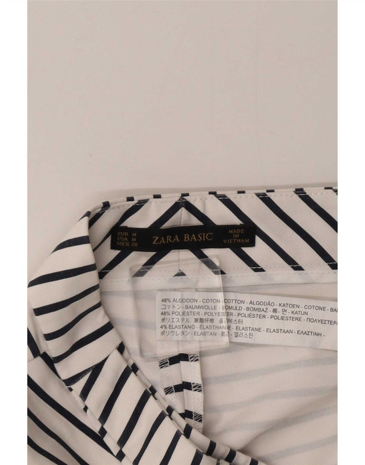 Zara Shorts feminino casual médio W28 algodão listrado branco