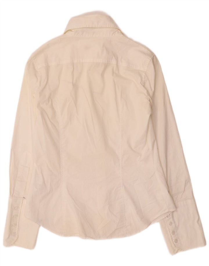 Camisa formal feminina Benetton UK 12 algodão branco médio