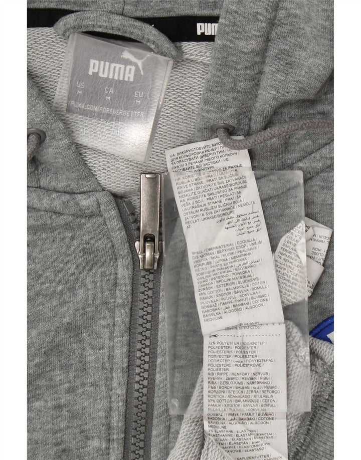 Suéter Puma masculino com capuz e zíper gráfico cinza médio algodão