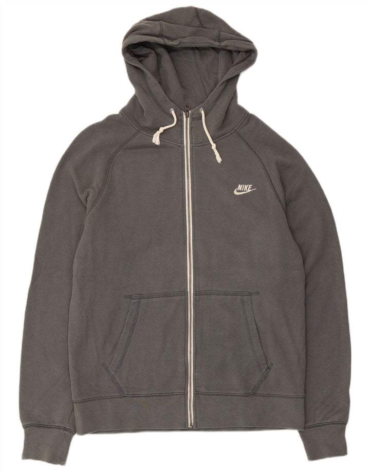 Suéter Nike masculino com capuz e zíper gráfico cinza médio algodão
