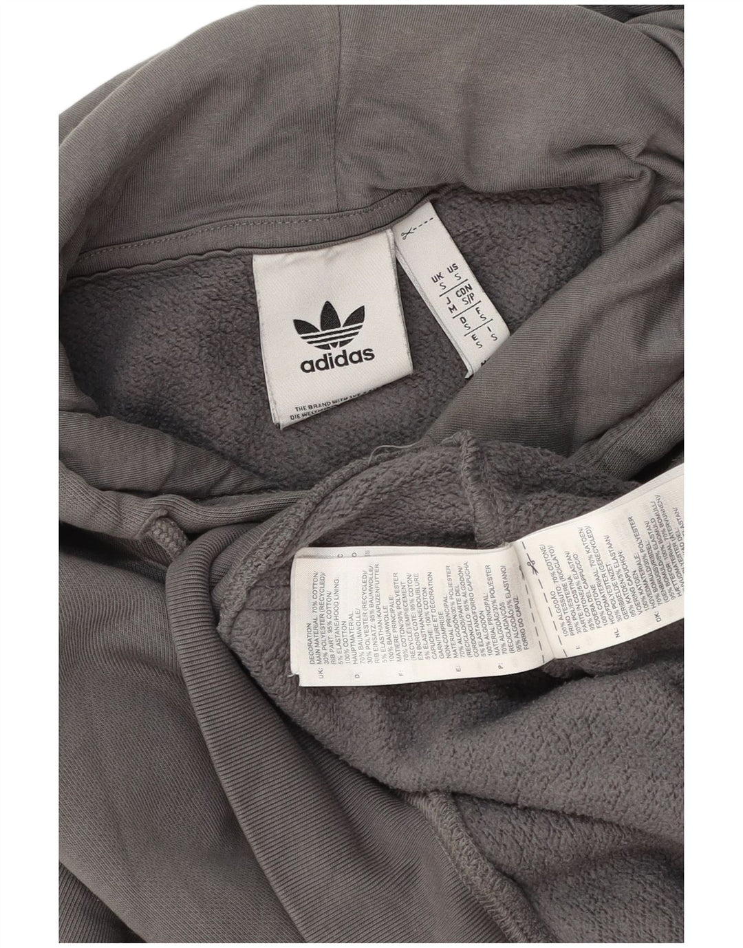 Adidas Mens Hoodie Jumper Pequeno Algodão Cinza