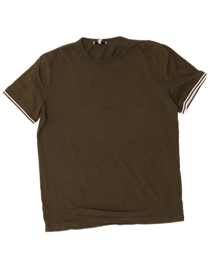 Camiseta masculina Reiss Top médio de algodão cáqui