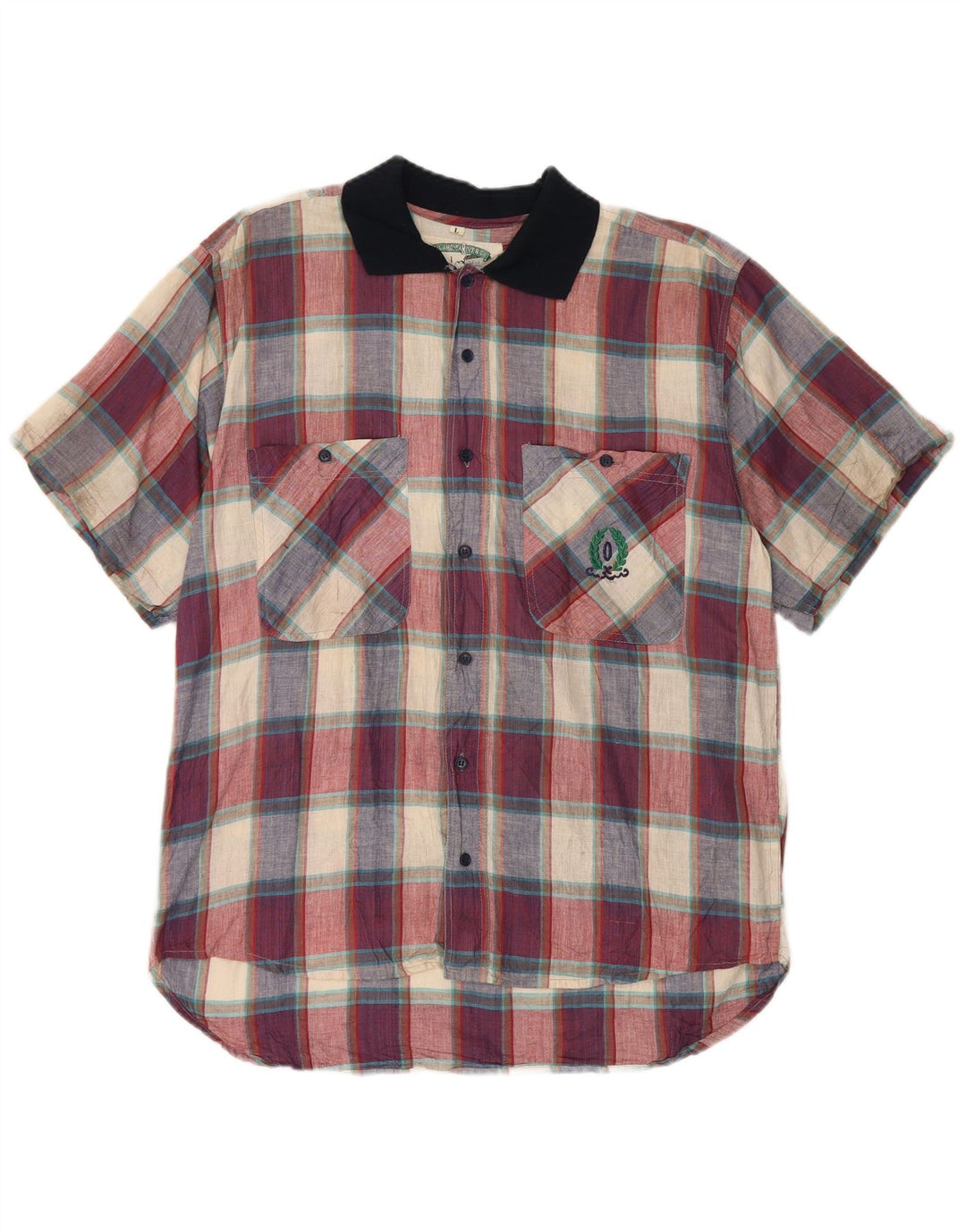Camisa masculina vintage de manga curta grande algodão xadrez multicolorido
