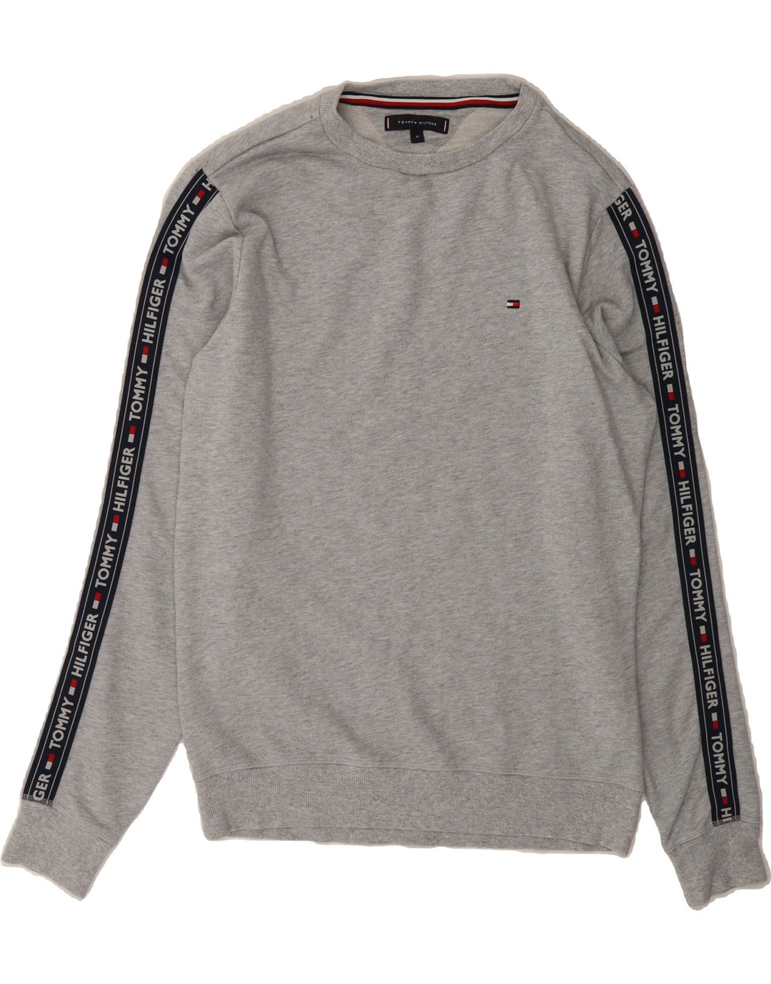TOMMY HILFIGER Mens Graphic Sweatshirt Jumper Medium Grey Cotton Vintage Tommy Hilfiger and Second-Hand Tommy Hilfiger from Messina Hembry 