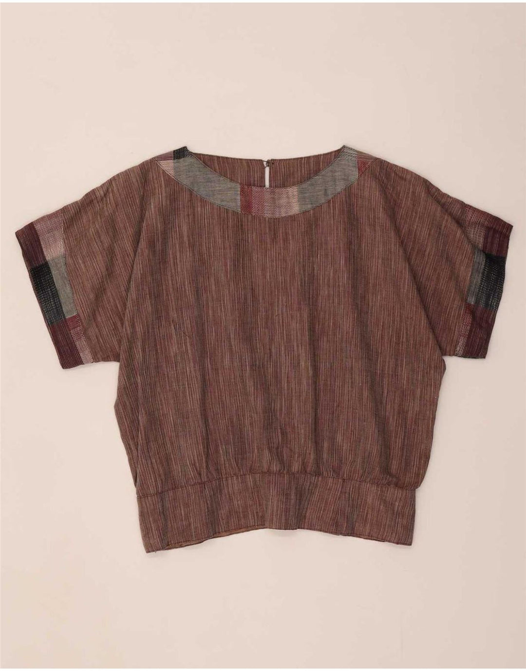 Blusa feminina vintage UK 14 bloco de cor marrom médio