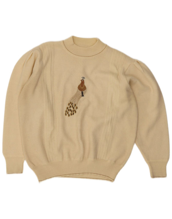 Suéter feminino vintage com gola tartaruga gráfica Reino Unido 18 XL bege