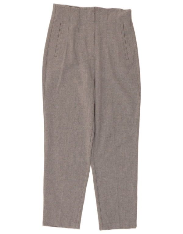 Zara Calça feminina casual cintura alta cônica pequena W26 L26 cinza poliéster