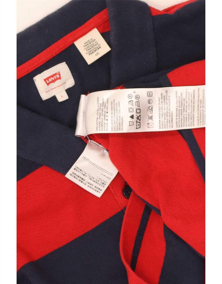 Camisa polo masculina de rugby Levi's grande algodão listrado vermelho