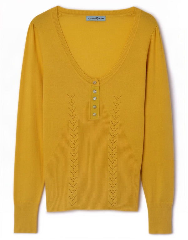 Suéter feminino Guess By Marciano com gola canoa EUA 1 XS caxemira amarela